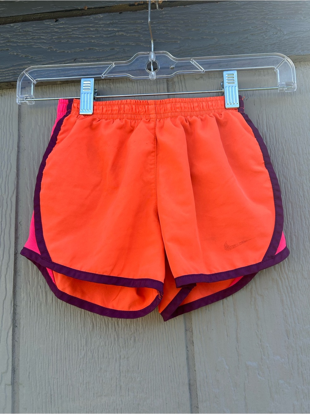 Nike Kids Dri-FIT Orange Athletic Shorts Purple Contrast Trim